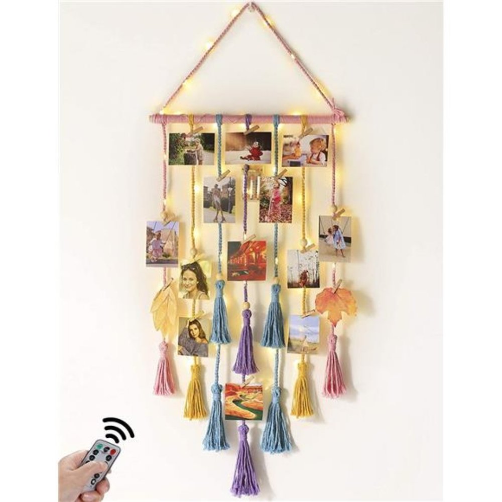 Room Decor for Teen Girls,Hanging Photo Display Macrame PictureCollage WallDecor